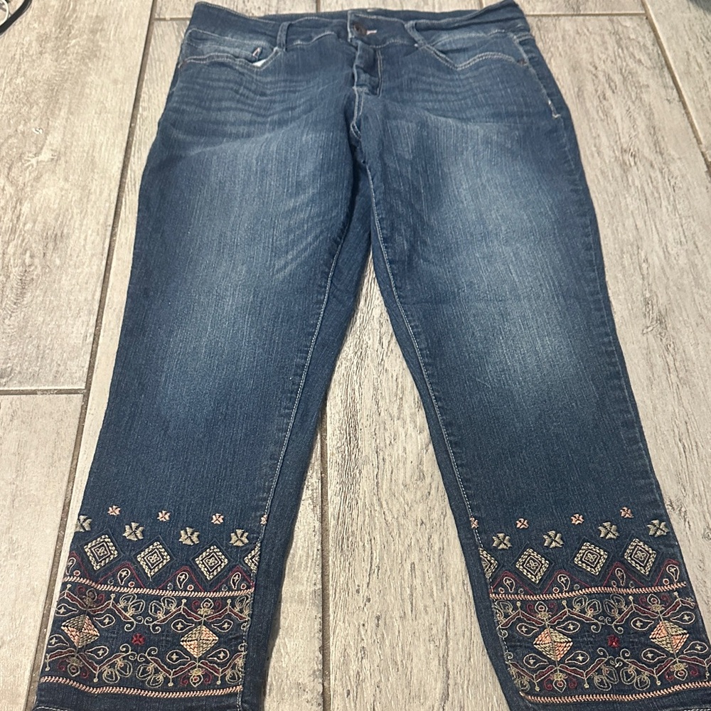 Signature Studio Dark Blue Embroidered Cropped Jeans